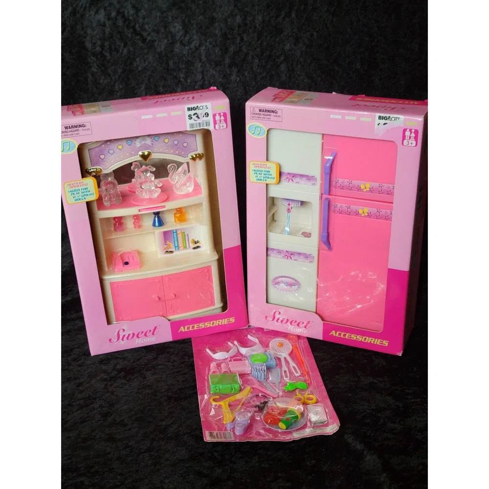 Vtg Goldlok Sweet Home Barbie Size Doll Furniture Lot NIB Vanity Refrigerator